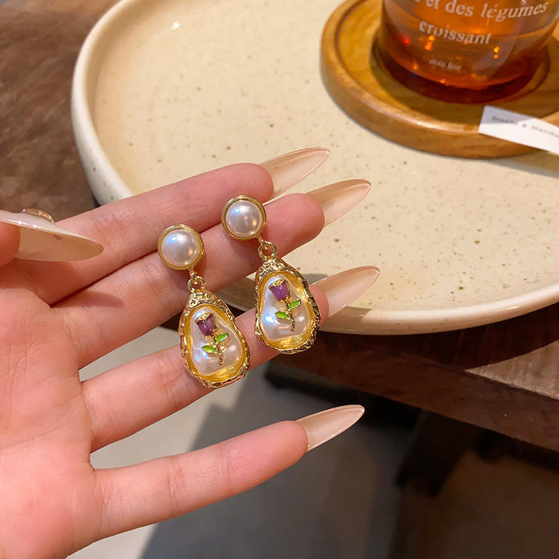 Elegant Floral Pearl Drop Earrings