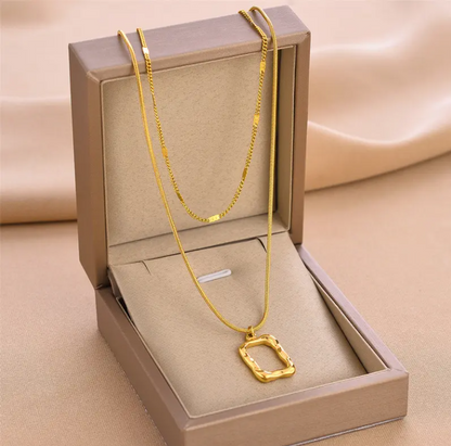 Hollow Square Double Layered Necklace - BlingVows - Best Imitation & Anti Tarnish Jewelry Wholesaler
