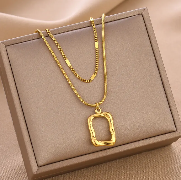 Hollow Square Double Layered Necklace - BlingVows - Best Imitation & Anti Tarnish Jewelry Wholesaler