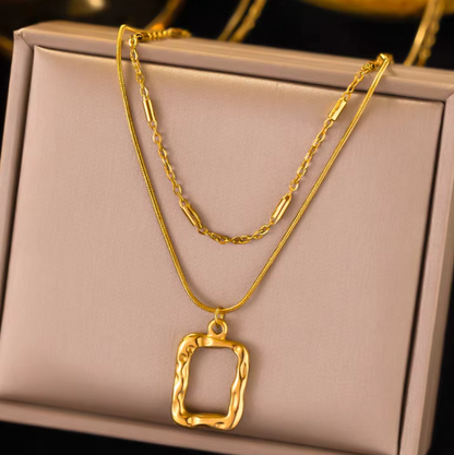Hollow Square Double Layered Necklace - BlingVows - Best Imitation & Anti Tarnish Jewelry Wholesaler