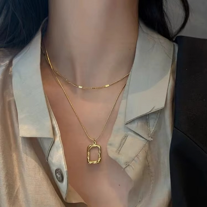 Hollow Square Double Layered Necklace - BlingVows - Best Imitation & Anti Tarnish Jewelry Wholesaler