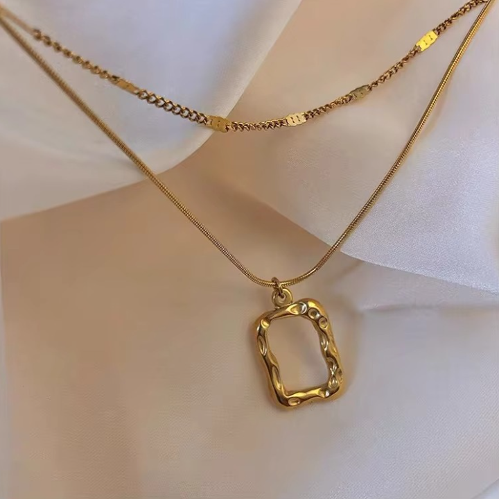Hollow Square Double Layered Necklace - BlingVows - Best Imitation & Anti Tarnish Jewelry Wholesaler