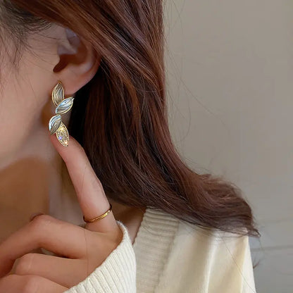 Metal Crystal Leaf Stud Earrings - BlingVows - Best Imitation & Anti Tarnish Jewelry Wholesaler