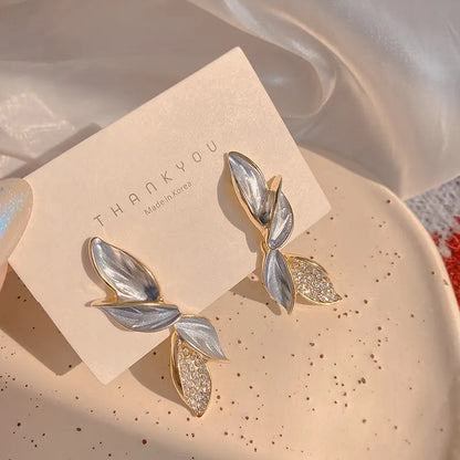 Metal Crystal Leaf Stud Earrings - BlingVows - Best Imitation & Anti Tarnish Jewelry Wholesaler