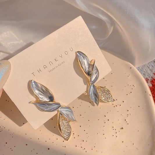 Metal Crystal Leaf Stud Earrings - BlingVows - Best Imitation & Anti Tarnish Jewelry Wholesaler