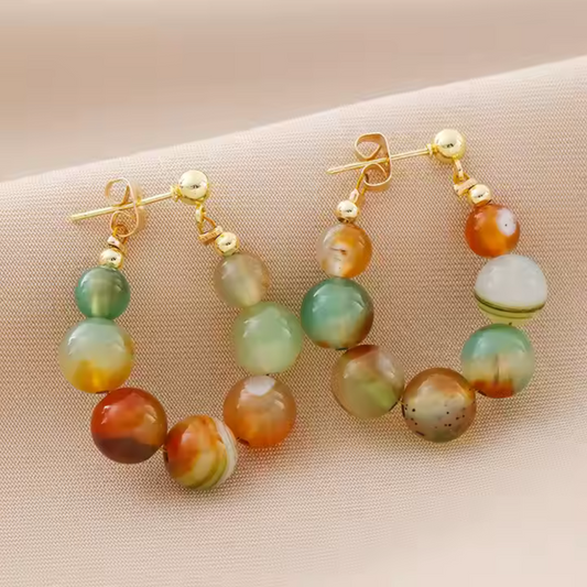 Natural Stone Beaded Hoop Earrings - BlingVows - Best Imitation & Anti Tarnish Jewelry Wholesaler