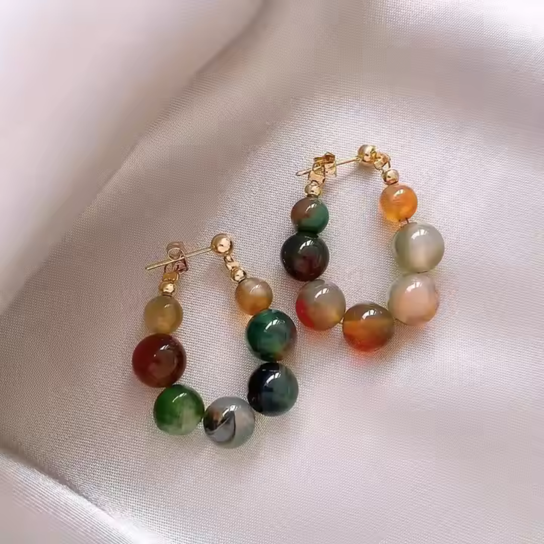 Natural Stone Beaded Hoop Earrings - BlingVows - Best Imitation & Anti Tarnish Jewelry Wholesaler