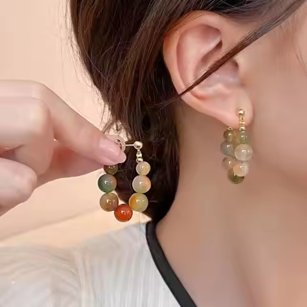 Natural Stone Beaded Hoop Earrings - BlingVows - Best Imitation & Anti Tarnish Jewelry Wholesaler