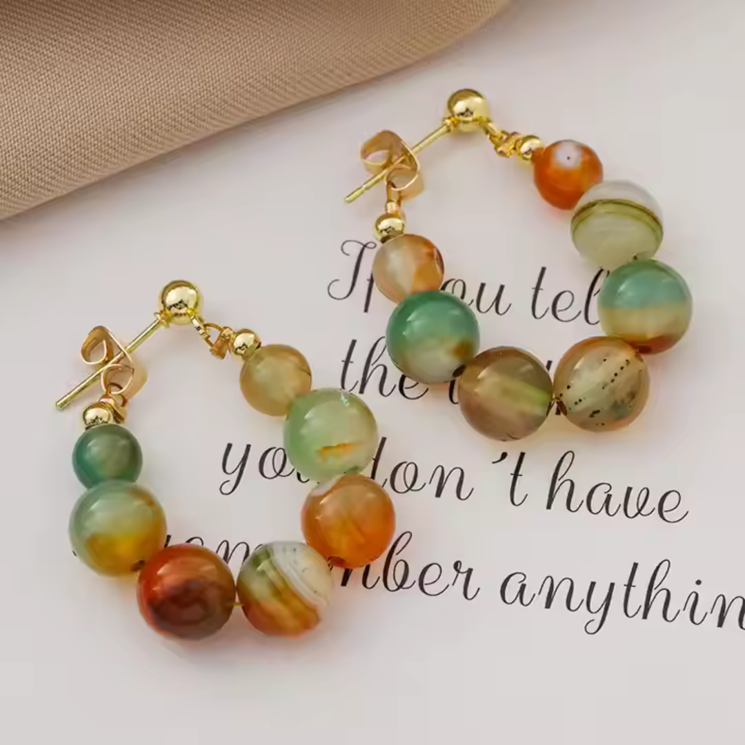 Natural Stone Beaded Hoop Earrings - BlingVows - Best Imitation & Anti Tarnish Jewelry Wholesaler