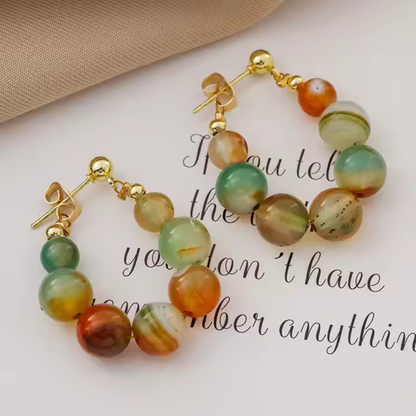 Natural Stone Beaded Hoop Earrings - BlingVows - Best Imitation & Anti Tarnish Jewelry Wholesaler
