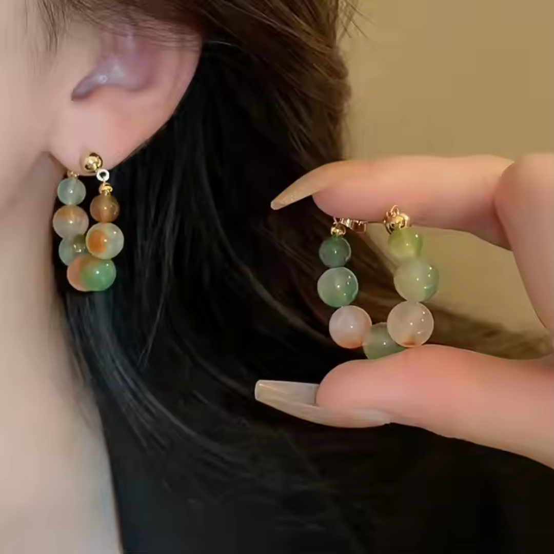 Natural Stone Beaded Hoop Earrings - BlingVows - Best Imitation & Anti Tarnish Jewelry Wholesaler