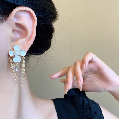 Pearl Blossom Chain Drop Earrings - BlingVows - Best Imitation & Anti Tarnish Jewelry Wholesaler
