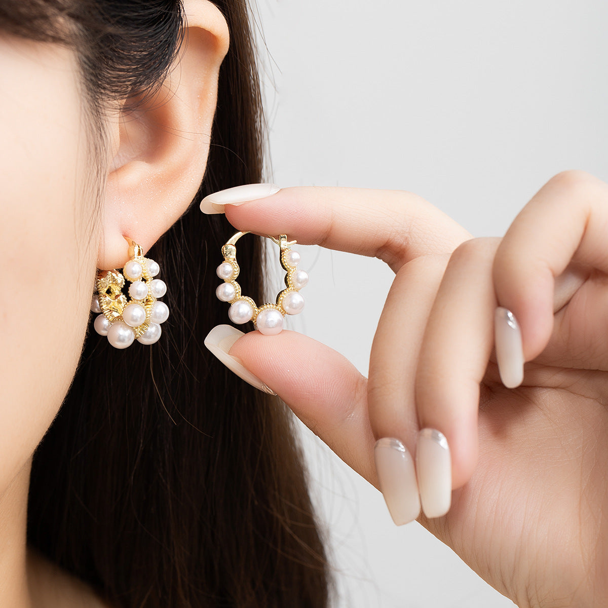 Pearl Cluster Hoop Earrings - BlingVows - Best Imitation & Anti Tarnish Jewelry Wholesaler