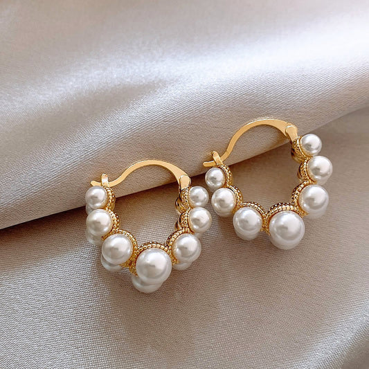 Pearl Cluster Hoop Earrings - BlingVows - Best Imitation & Anti Tarnish Jewelry Wholesaler