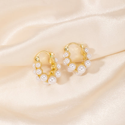 Pearl Cluster Hoop Earrings - BlingVows - Best Imitation & Anti Tarnish Jewelry Wholesaler