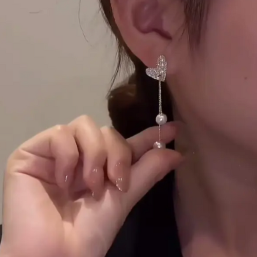 Pearl Crystal Heart Shaped Earrings - BlingVows - Best Imitation & Anti Tarnish Jewelry Wholesaler