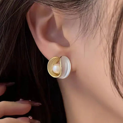 Pearl Oiled French Style Earrings - BlingVows - Best Imitation & Anti Tarnish Jewelry Wholesaler