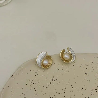 Pearl Oiled French Style Earrings - BlingVows - Best Imitation & Anti Tarnish Jewelry Wholesaler