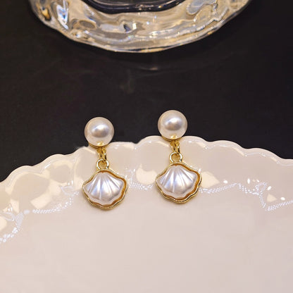 Pearl Shell Charm Stud Earrings - BlingVows - Best Imitation & Anti Tarnish Jewelry Wholesaler
