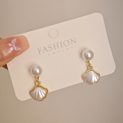Pearl Shell Charm Stud Earrings - BlingVows - Best Imitation & Anti Tarnish Jewelry Wholesaler