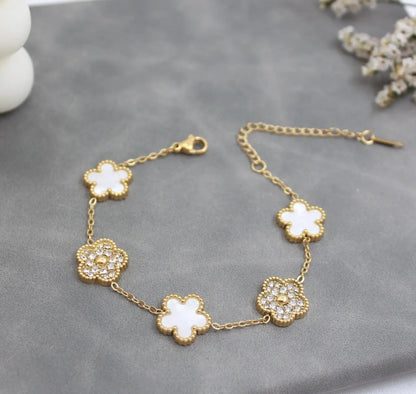 Pearl White Four-Leaf Clover Flower Bracelet - BlingVows - Best Imitation & Anti Tarnish Jewelry Wholesaler