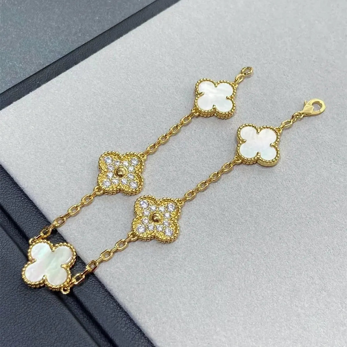 Pearl White Four-Leaf Clover Flower Bracelet - BlingVows - Best Imitation & Anti Tarnish Jewelry Wholesaler