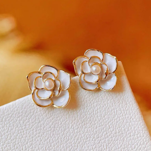 Pretty white camellia Flowers Stud Earrings - BlingVows - Best Imitation & Anti Tarnish Jewelry Wholesaler