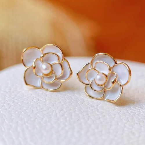 Pretty white camellia Flowers Stud Earrings - BlingVows - Best Imitation & Anti Tarnish Jewelry Wholesaler