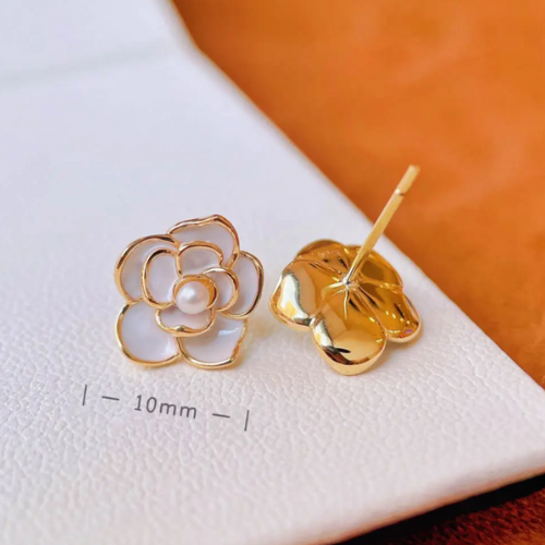 Pretty white camellia Flowers Stud Earrings - BlingVows - Best Imitation & Anti Tarnish Jewelry Wholesaler