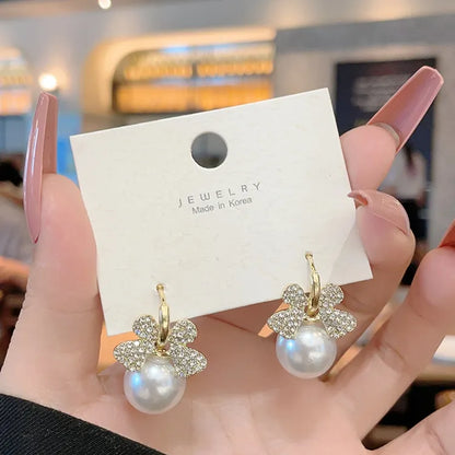 Rhinestone Crystal Diamond Pearl Bow Earring - BlingVows - Best Imitation & Anti Tarnish Jewelry Wholesaler