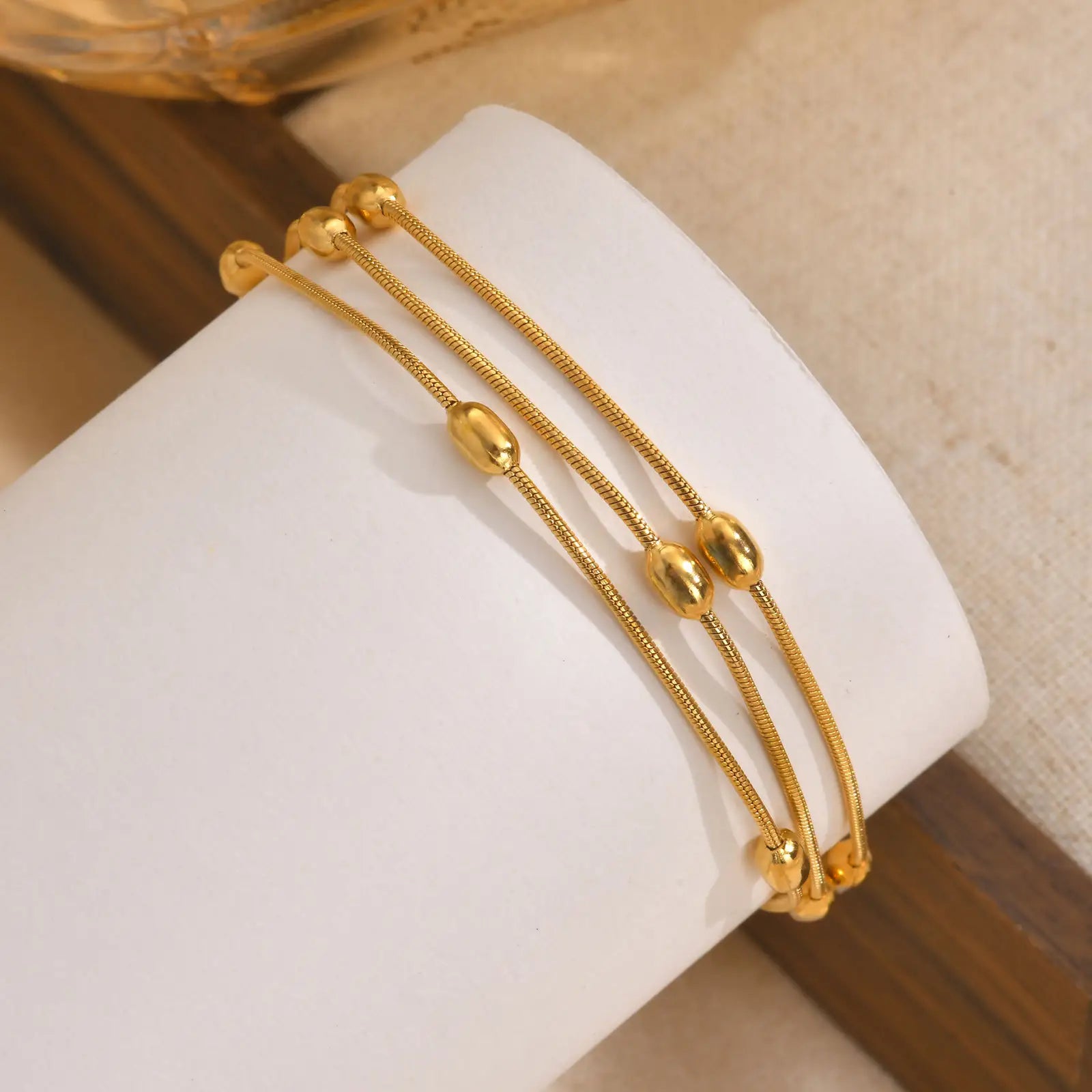 Rice Beaded Triple Layers Chain Bracelet & Necklace - BlingVows - Best Imitation & Anti Tarnish Jewelry Wholesaler