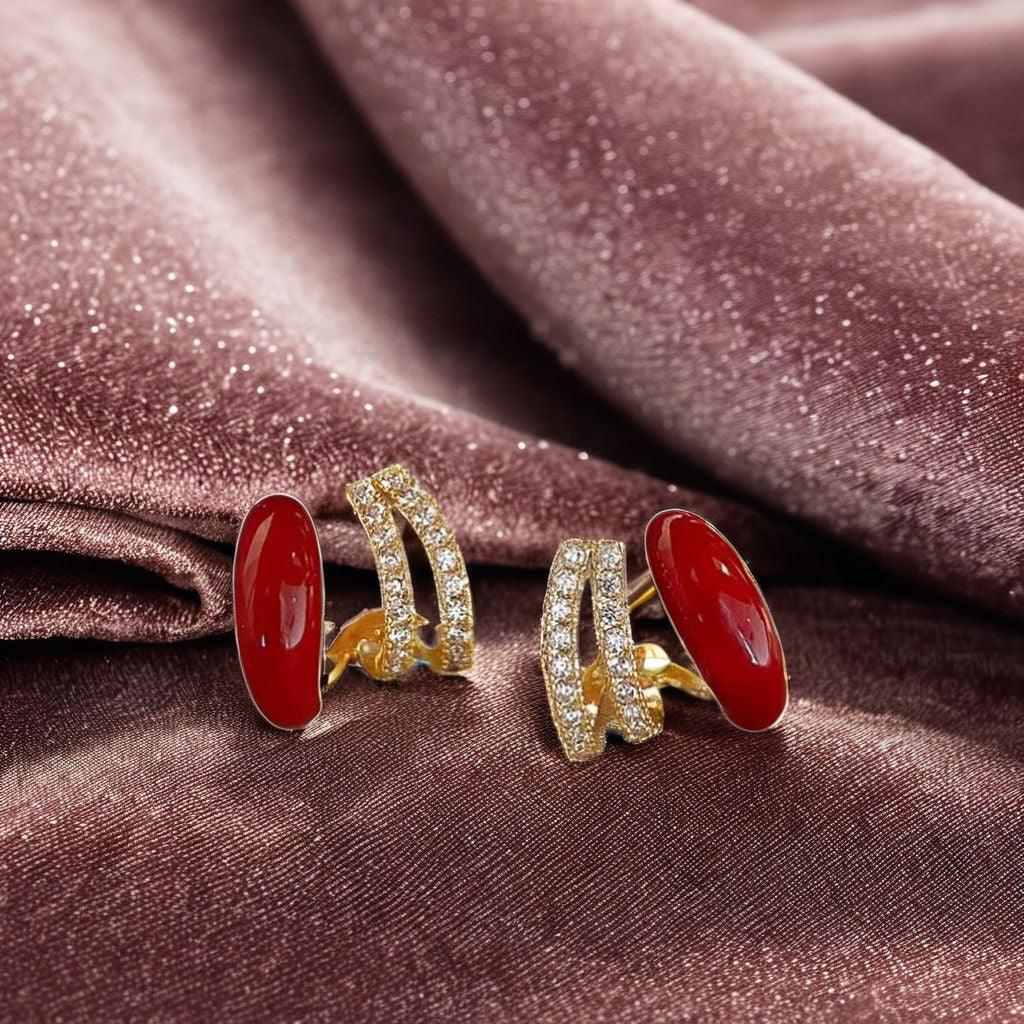 Korean Double Hoop Crystal Stud Earrings