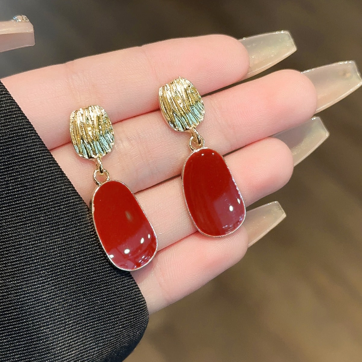 Scarlet Drop Textured Stud Earrings - BlingVows - Best Imitation & Anti Tarnish Jewelry Wholesaler