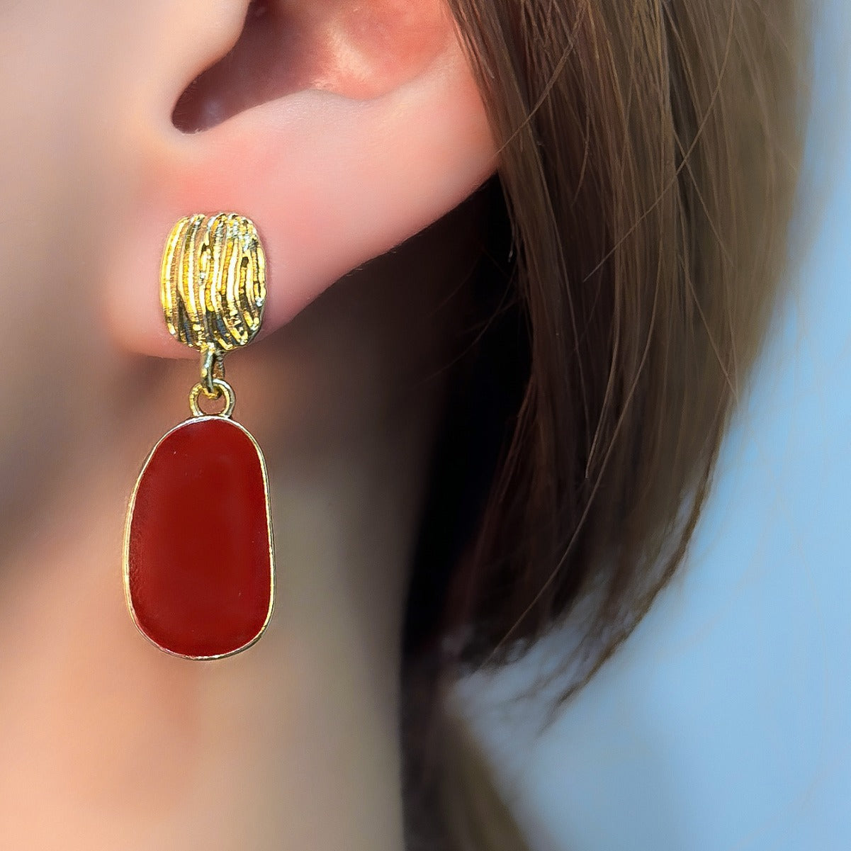 Scarlet Drop Textured Stud Earrings - BlingVows - Best Imitation & Anti Tarnish Jewelry Wholesaler