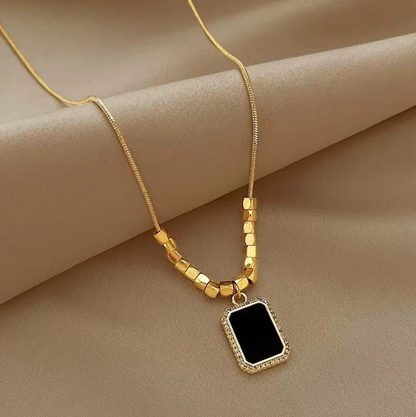 Square Beads Black Pendant Chain Necklace - BlingVows - Best Imitation & Anti Tarnish Jewelry Wholesaler