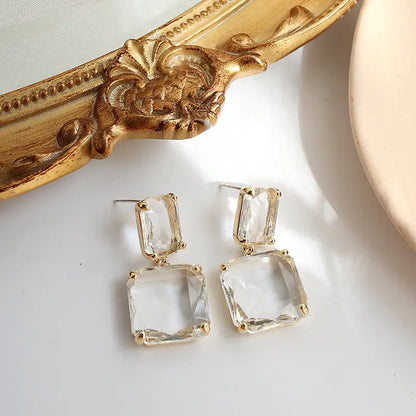 Transparent Glass Crystal Twin Square Earrings - BlingVows - Best Imitation & Anti Tarnish Jewelry Wholesaler
