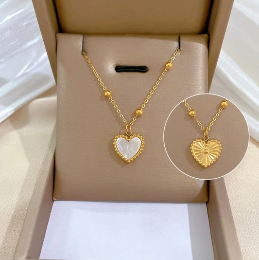 Two-Sided Heart Pendant Beads Chain Necklace - BlingVows - Best Imitation & Anti Tarnish Jewelry Wholesaler