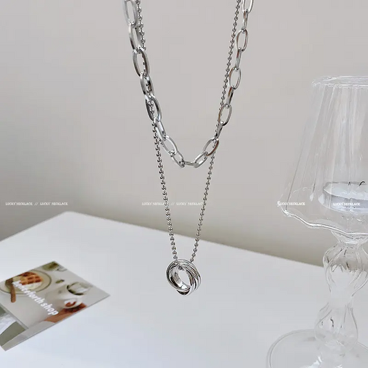 Unisex Double Layer Silver Chain Necklaces - BlingVows - Best Imitation & Anti Tarnish Jewelry Wholesaler