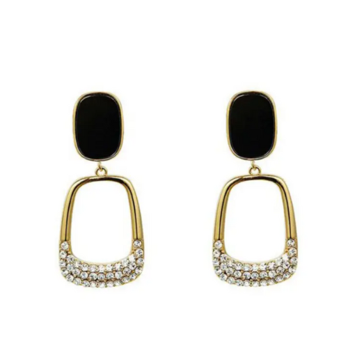 Vintage Gold tone Rhinestone Black Enamel oval earrings - BlingVows - Best Imitation & Anti Tarnish Jewelry Wholesaler