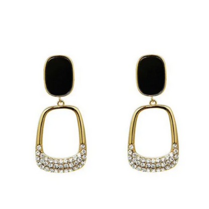 Vintage Gold tone Rhinestone Black Enamel oval earrings - BlingVows - Best Imitation & Anti Tarnish Jewelry Wholesaler