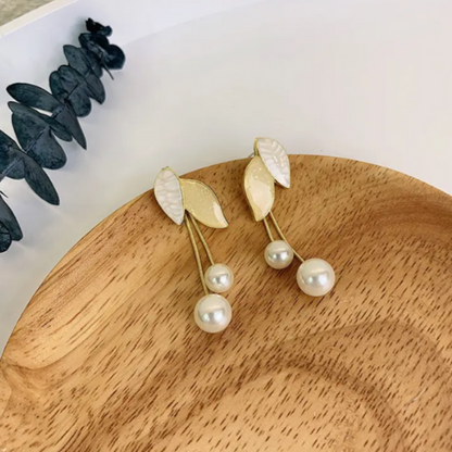 Vintage Leaf Pearl Drop Stud Earrings - BlingVows - Best Imitation & Anti Tarnish Jewelry Wholesaler