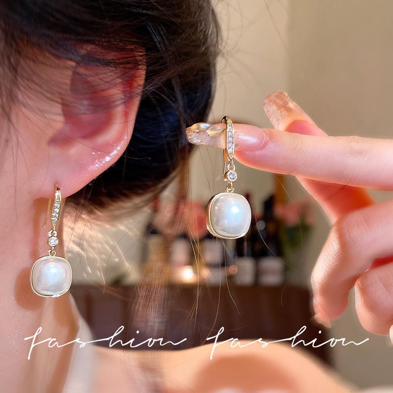 Korean Pearl Drop Zircon Earrings