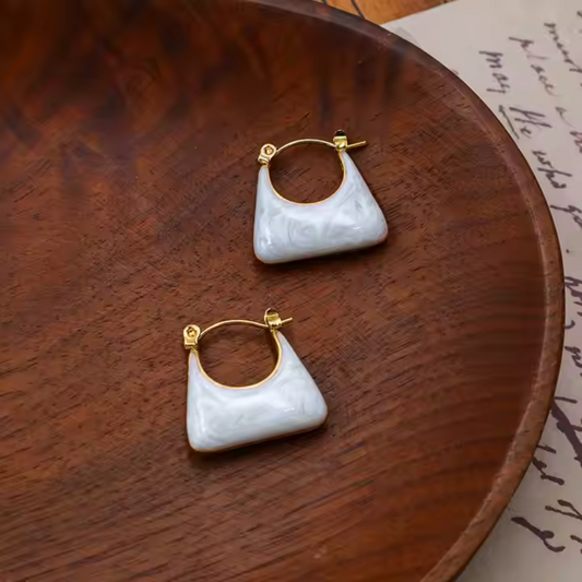 White Enamel Handbag Dangle Earrings - BlingVows - Best Imitation & Anti Tarnish Jewelry Wholesaler