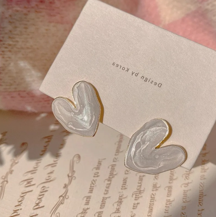 White Enamel Heart Studs - BlingVows - Best Imitation & Anti Tarnish Jewelry Wholesaler