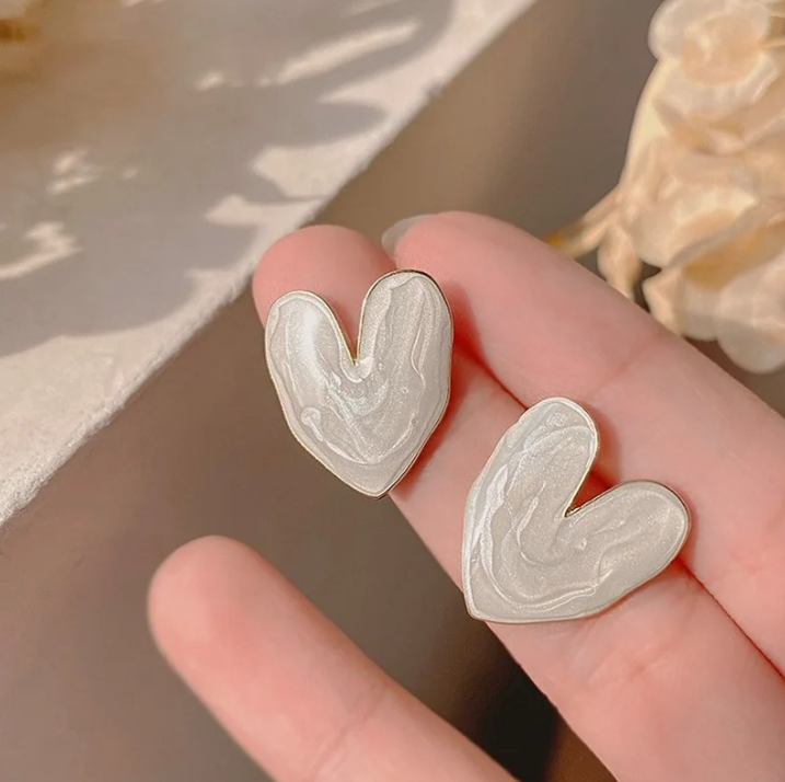 White Enamel Heart Studs - BlingVows - Best Imitation & Anti Tarnish Jewelry Wholesaler
