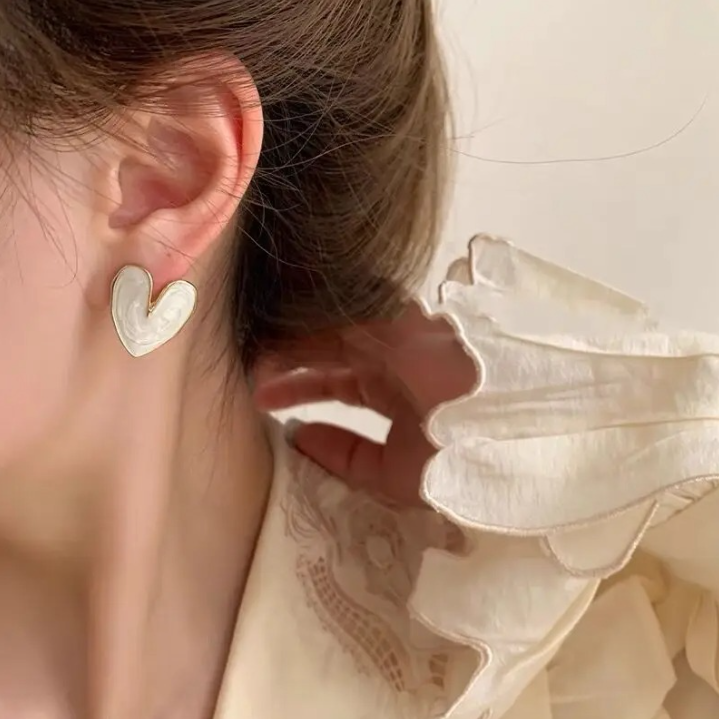 White Enamel Heart Studs - BlingVows - Best Imitation & Anti Tarnish Jewelry Wholesaler