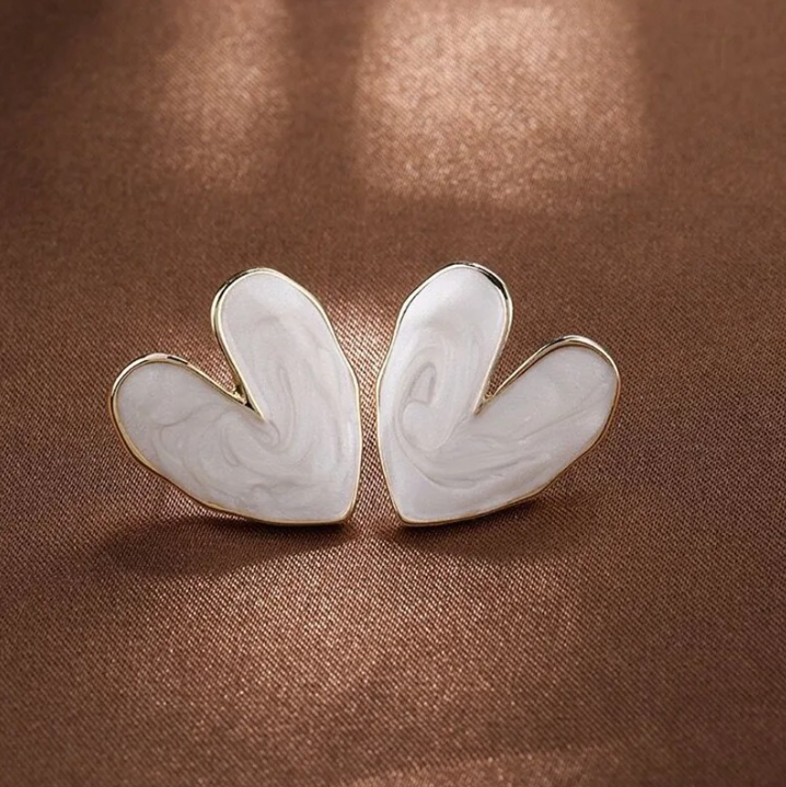 White Enamel Heart Studs - BlingVows - Best Imitation & Anti Tarnish Jewelry Wholesaler
