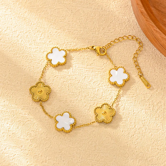 White & Gold Four Leaf Lucky Clover Bracelet - BlingVows - Best Imitation & Anti Tarnish Jewelry Wholesaler